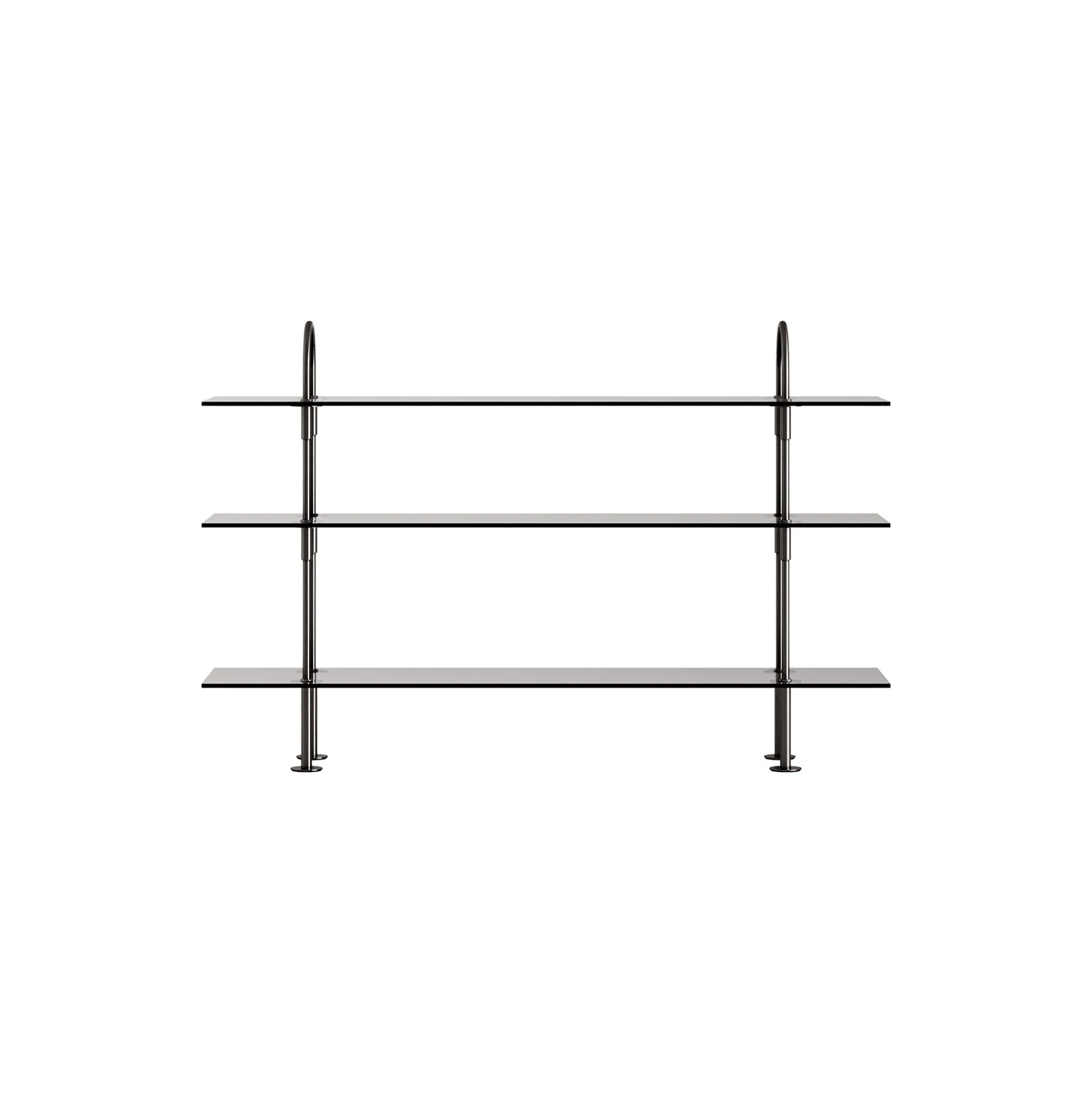 Keen Shelving, black brass/smoked tempered glass