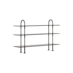 Keen Shelving, black brass/smoked tempered glass