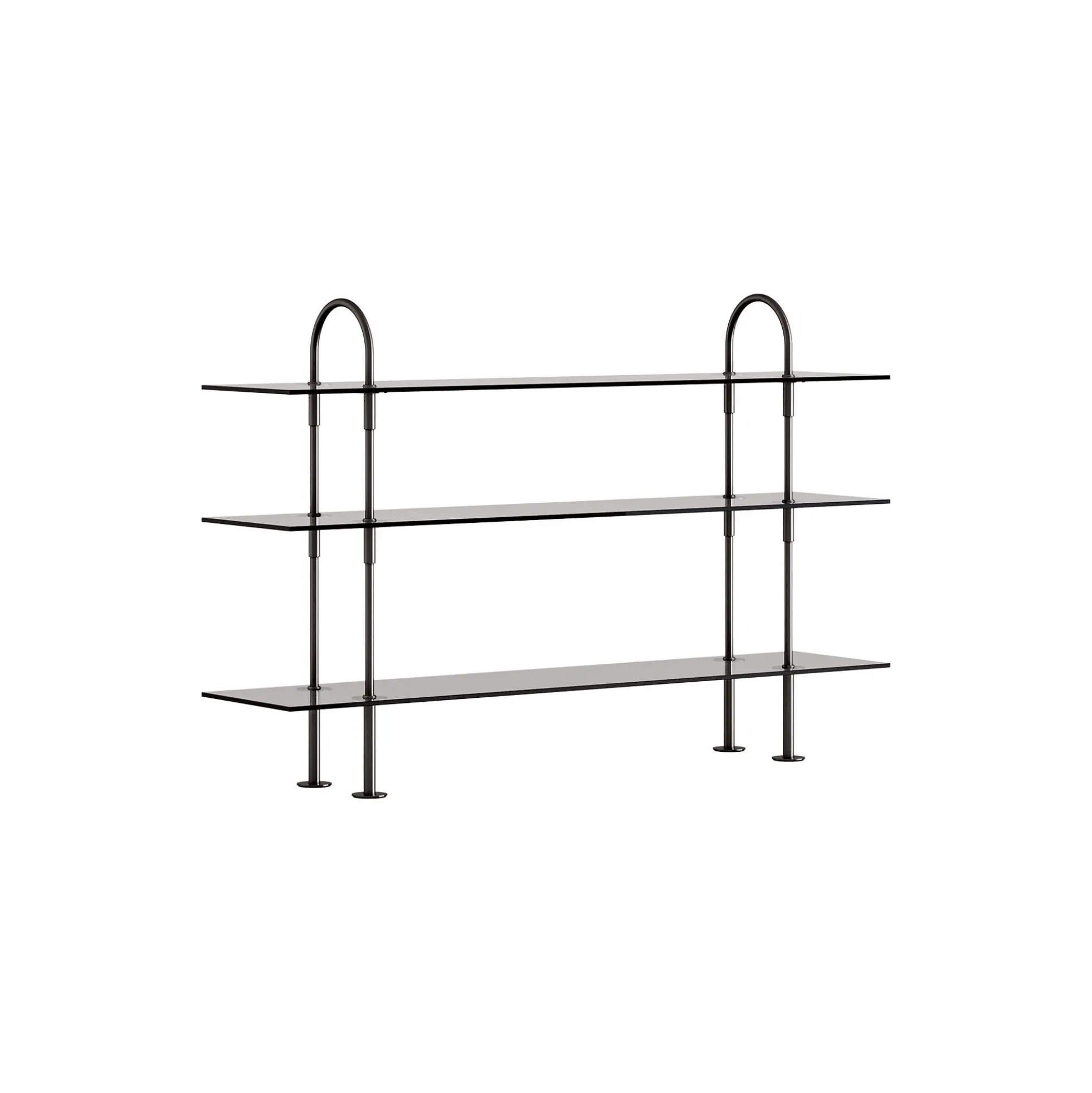 Keen Shelving, black brass/smoked tempered glass
