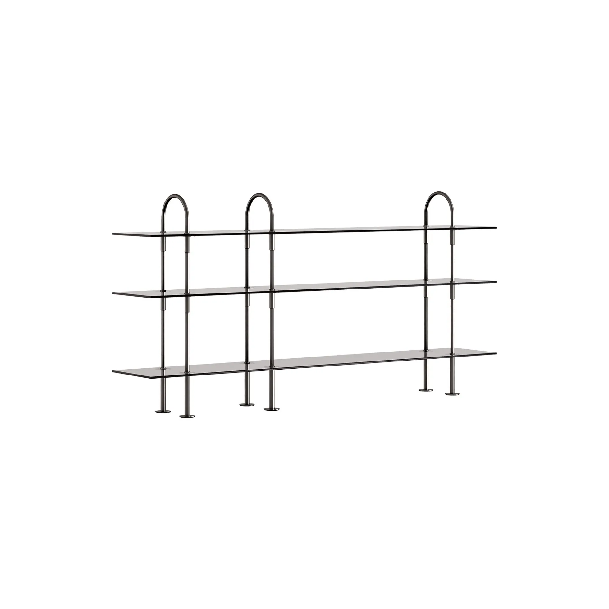 Keen Shelving, black brass/ smoked tempered glass