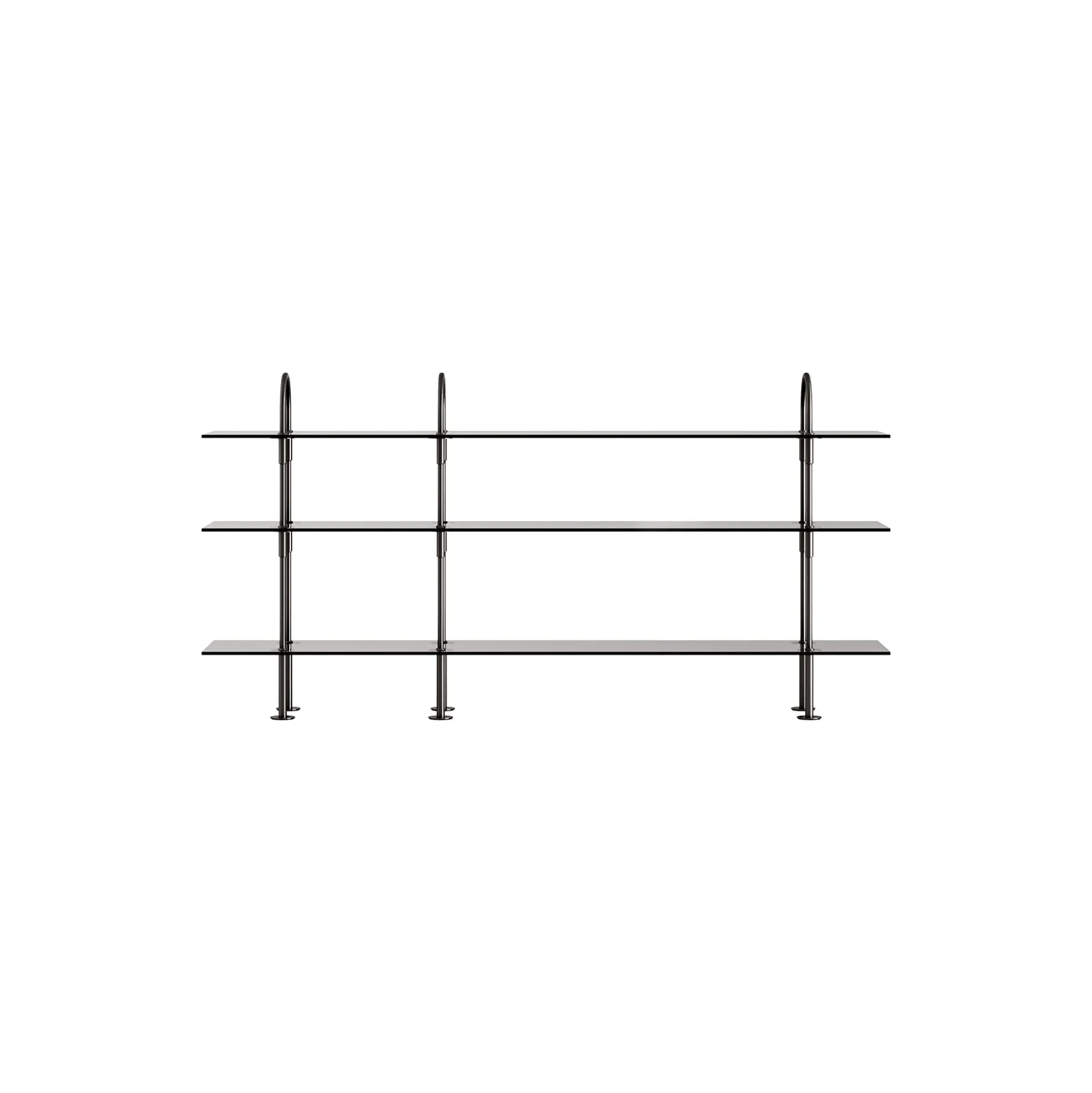 Keen Shelving, black brass/ smoked tempered glass