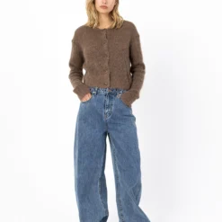 Knit cardigan in alpaca, mocca mousse