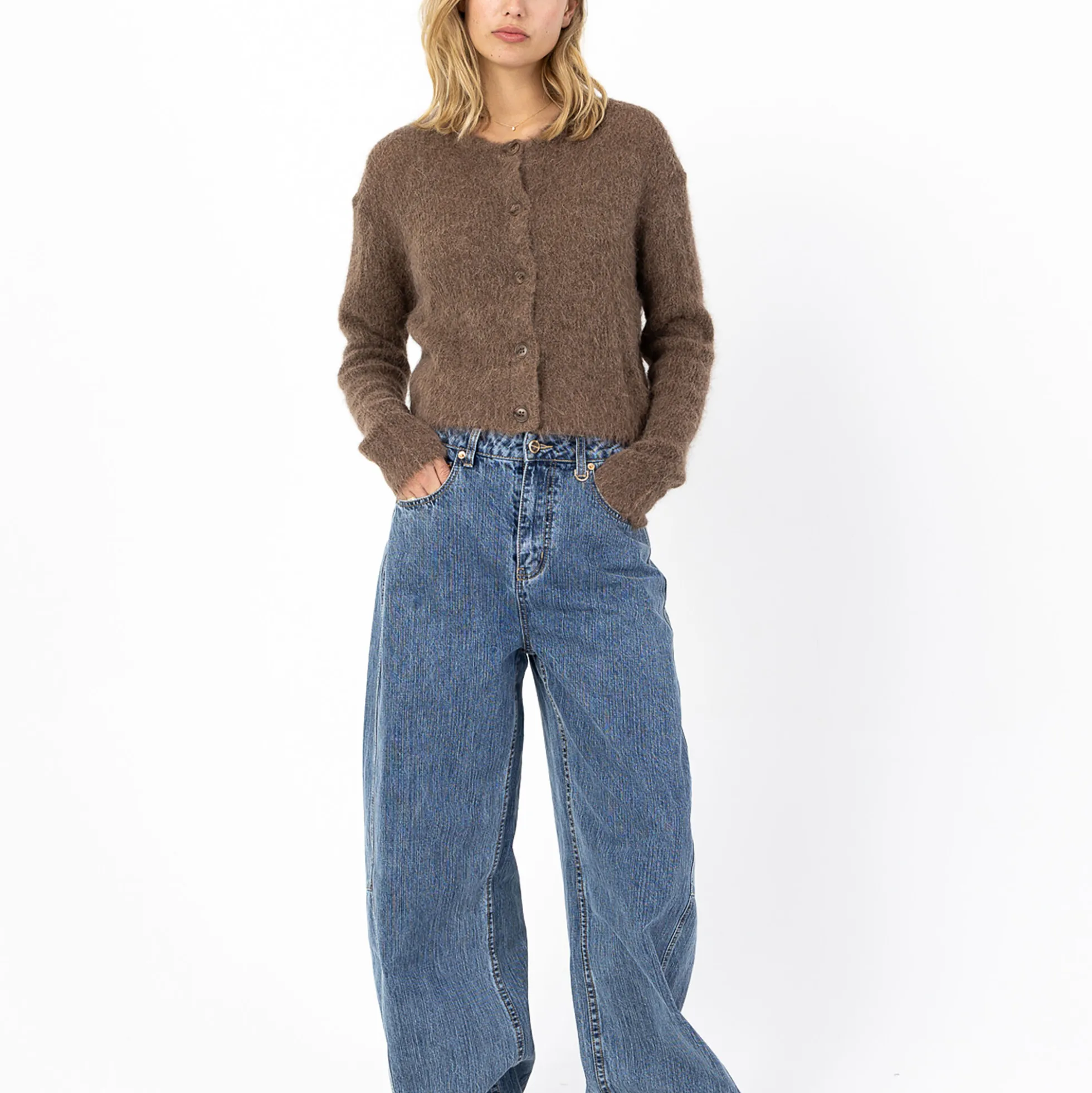 Knit cardigan in alpaca, mocca mousse