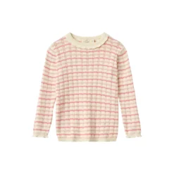 Knitted Stripe Pointelle LS Blouse