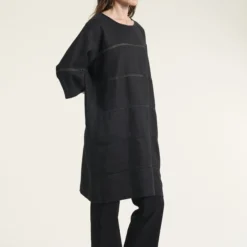 Lazy linen kjole med paneler, black