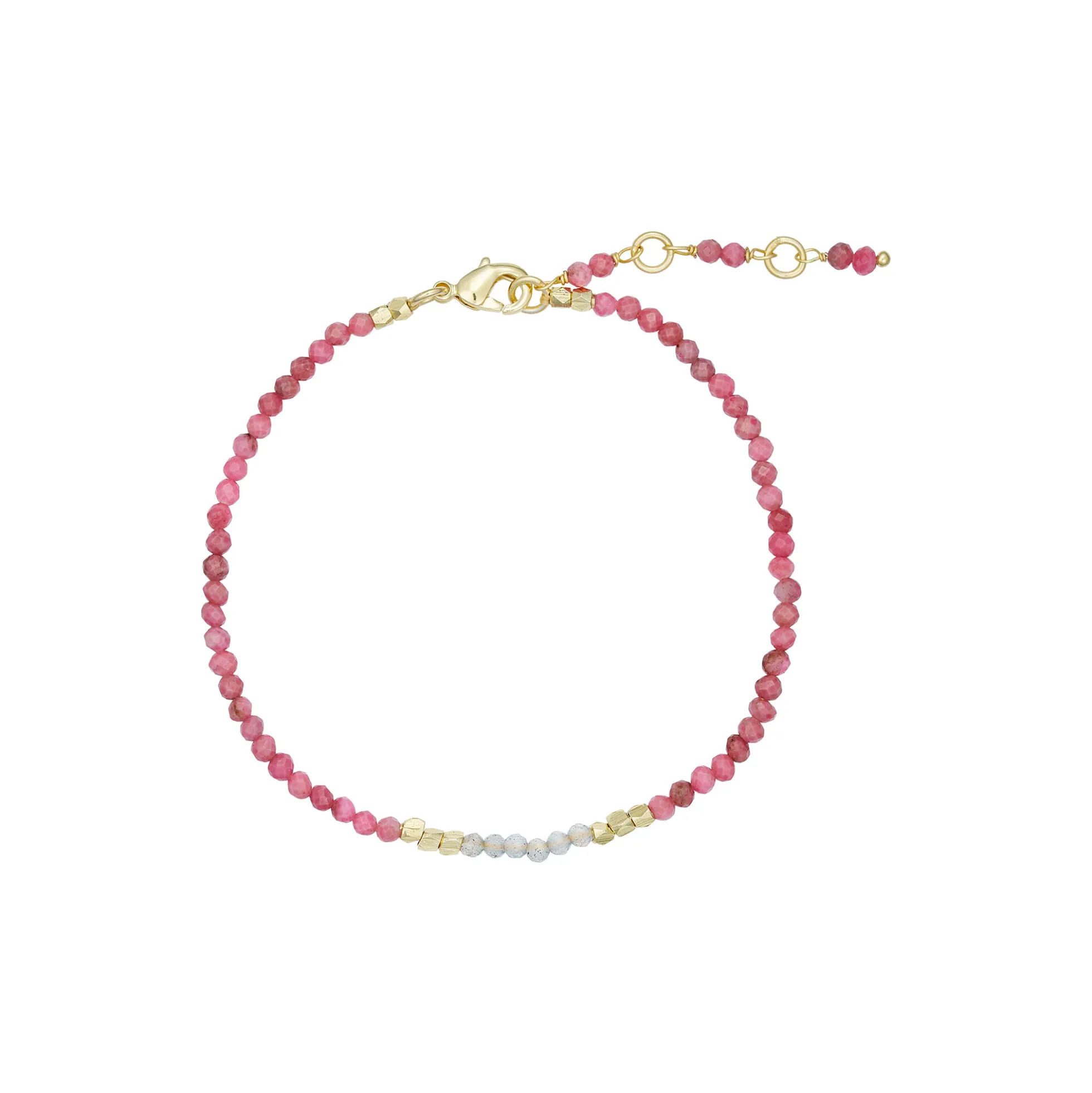 Lea armbånd m. ædelstene, goldplated/rhodolite