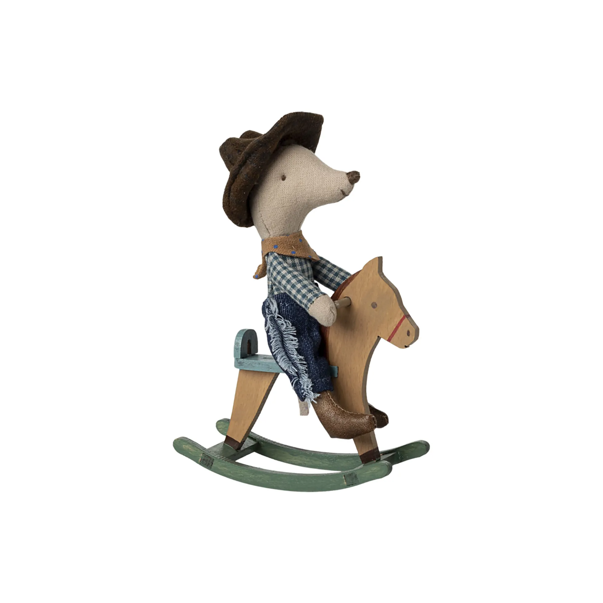 Lillebror cowboymus på gyngehest