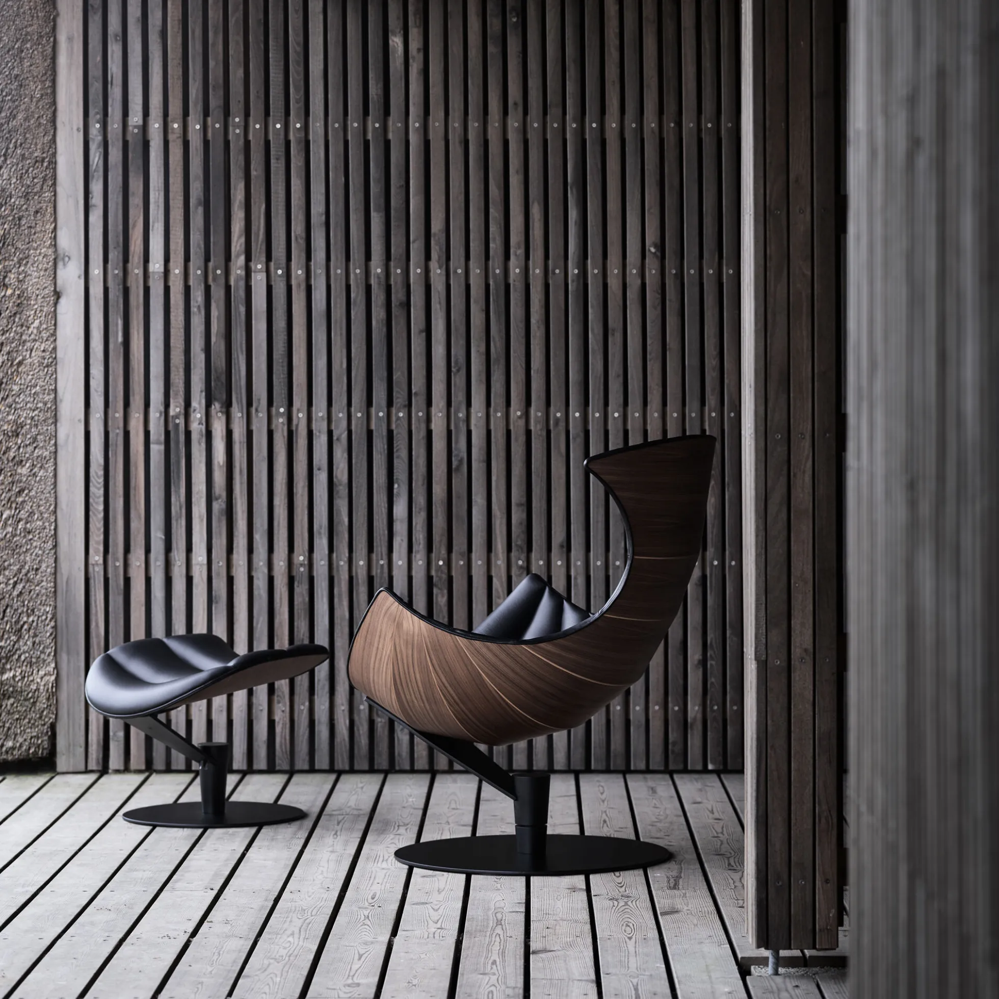 Lobster Chair loungestol, valnød/sort