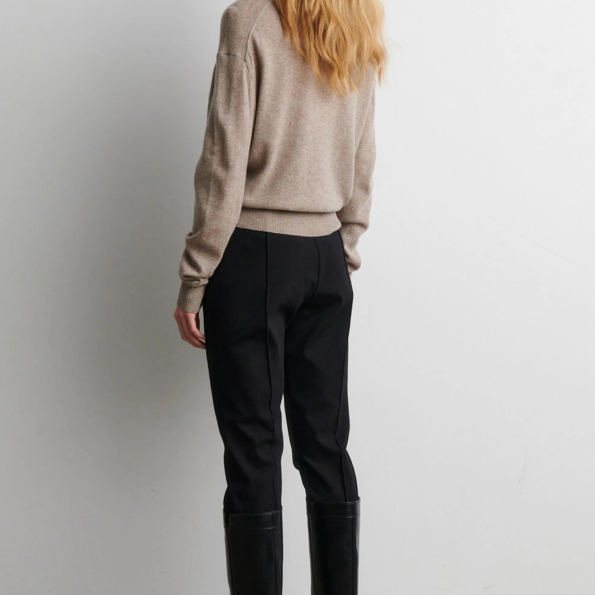 Longo Knit LS Collar, mid brown melange