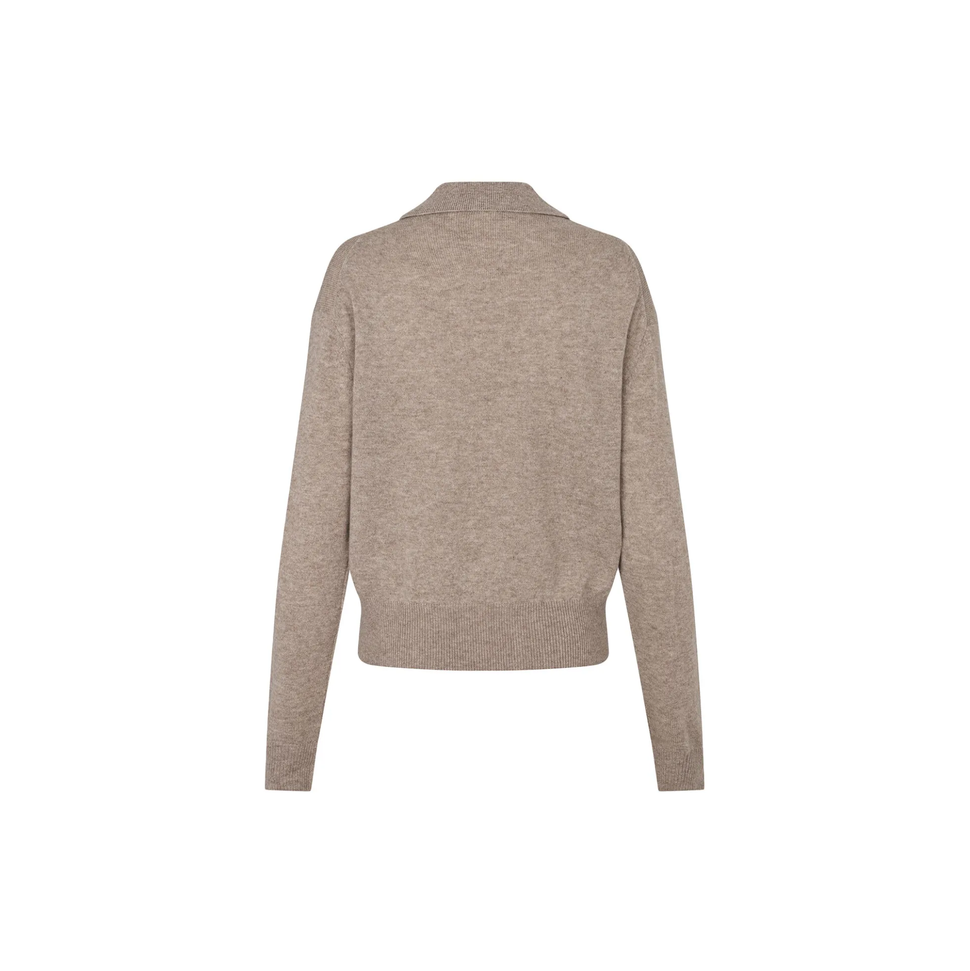 Longo Knit LS Collar, mid brown melange
