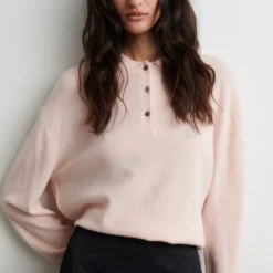 Longo Knit LS Collar, pale dogwood