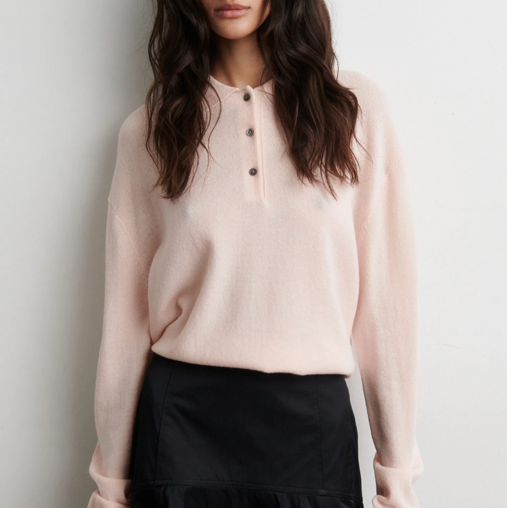 Longo Knit LS Collar, pale dogwood