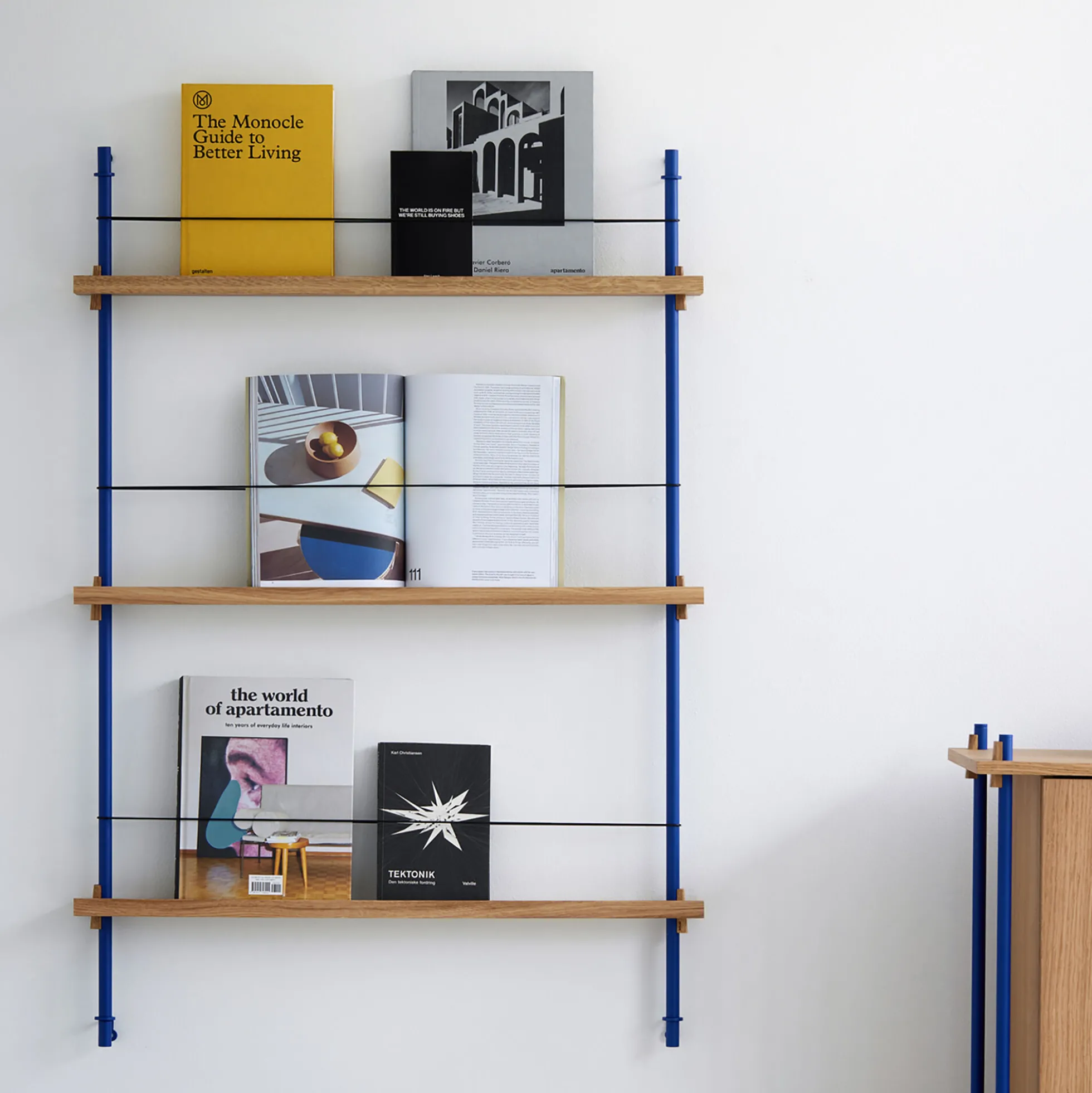Magazine Shelving Medium, oak/deep blue