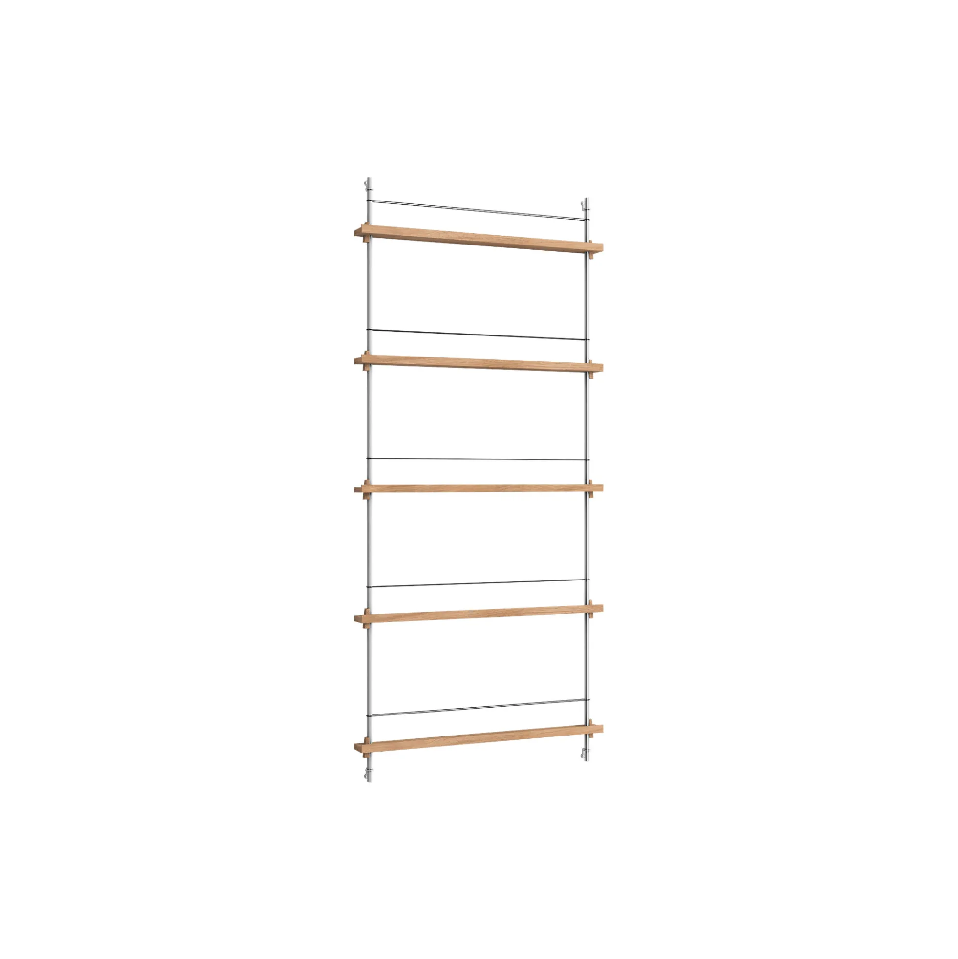 Magazine Shelving Tall, oak/stainless steel