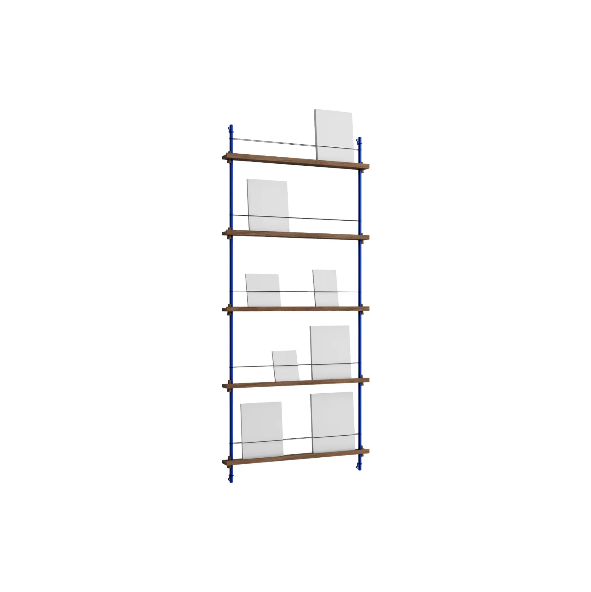 Magazine Shelving Tall, smoked oak/deep blue
