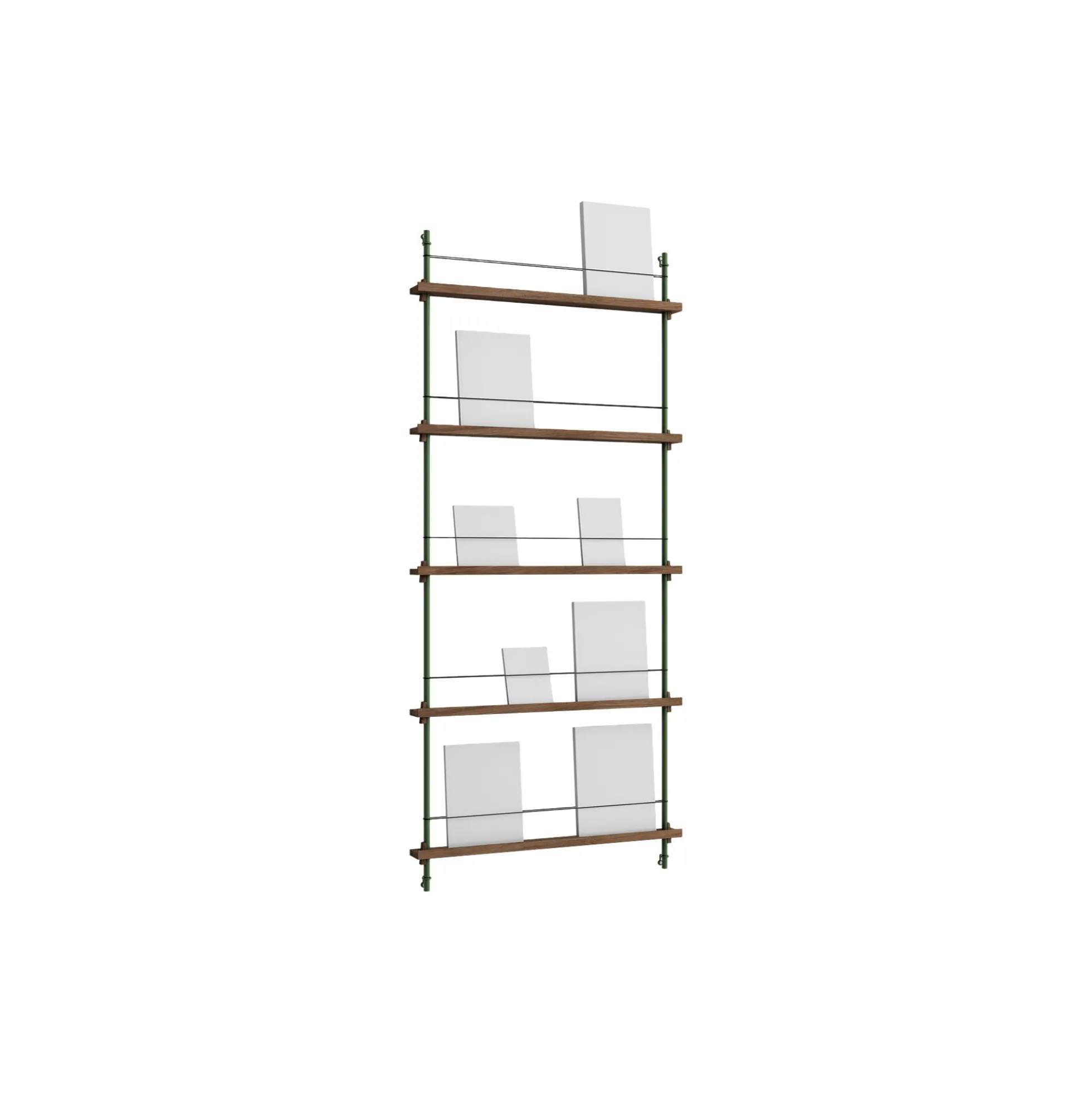 Magazine Shelving Tall, smoked oak/pine green