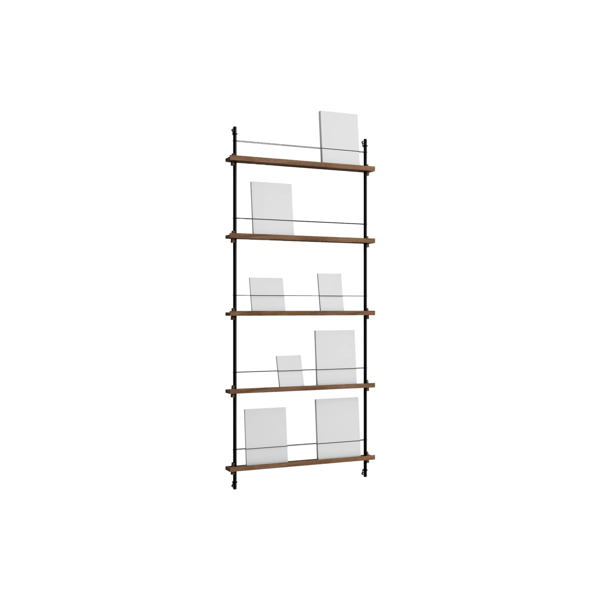Magazine Shelving Tall, smoked oak/black