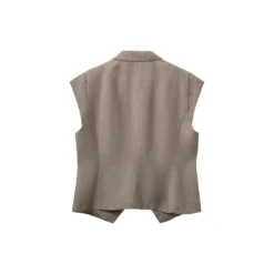 MAJSESW LINEN MIX CAP SLEEVE BLAZER, dark sand