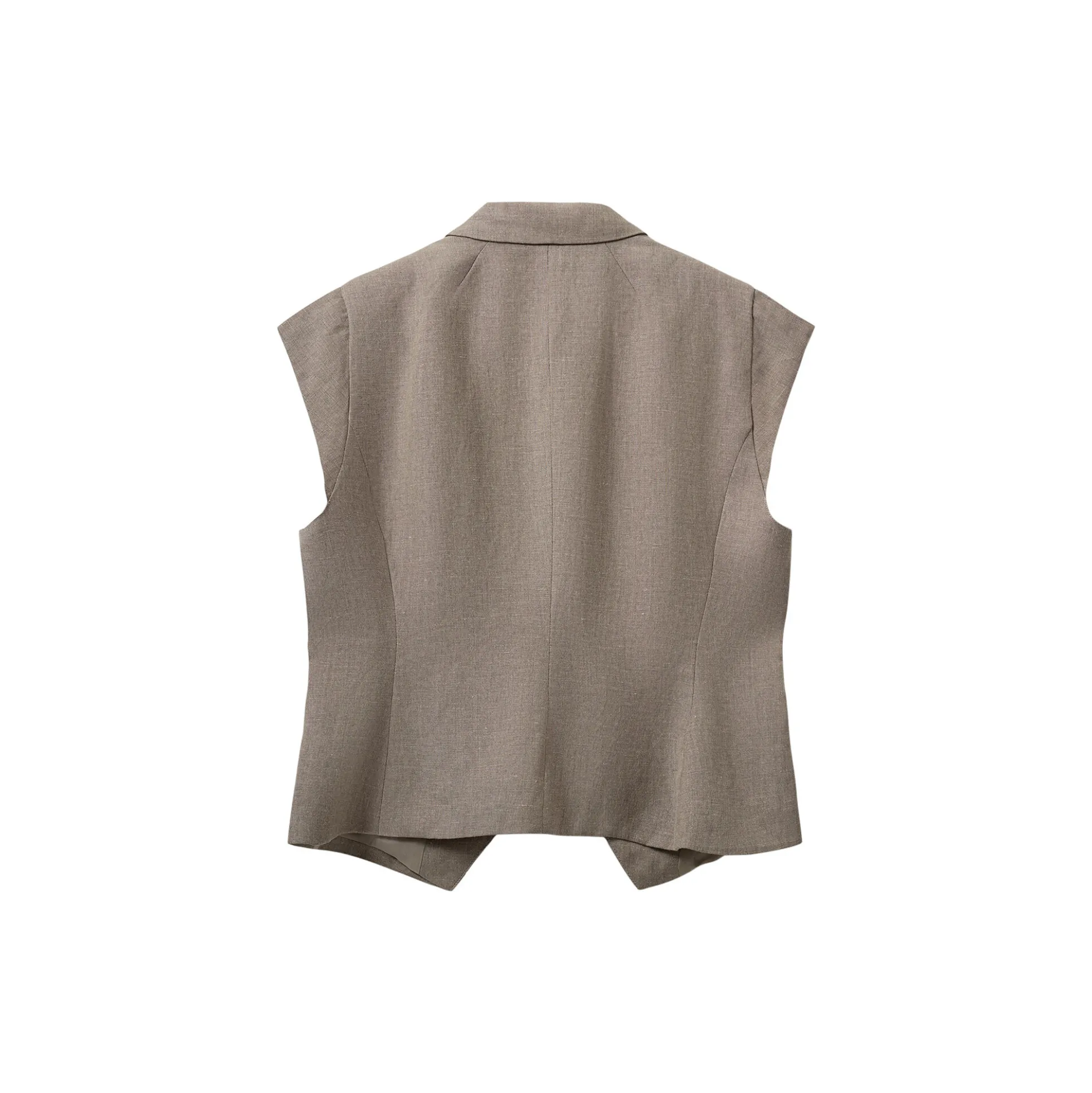 MAJSESW LINEN MIX CAP SLEEVE BLAZER, dark sand