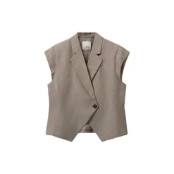 MAJSESW LINEN MIX CAP SLEEVE BLAZER, dark sand