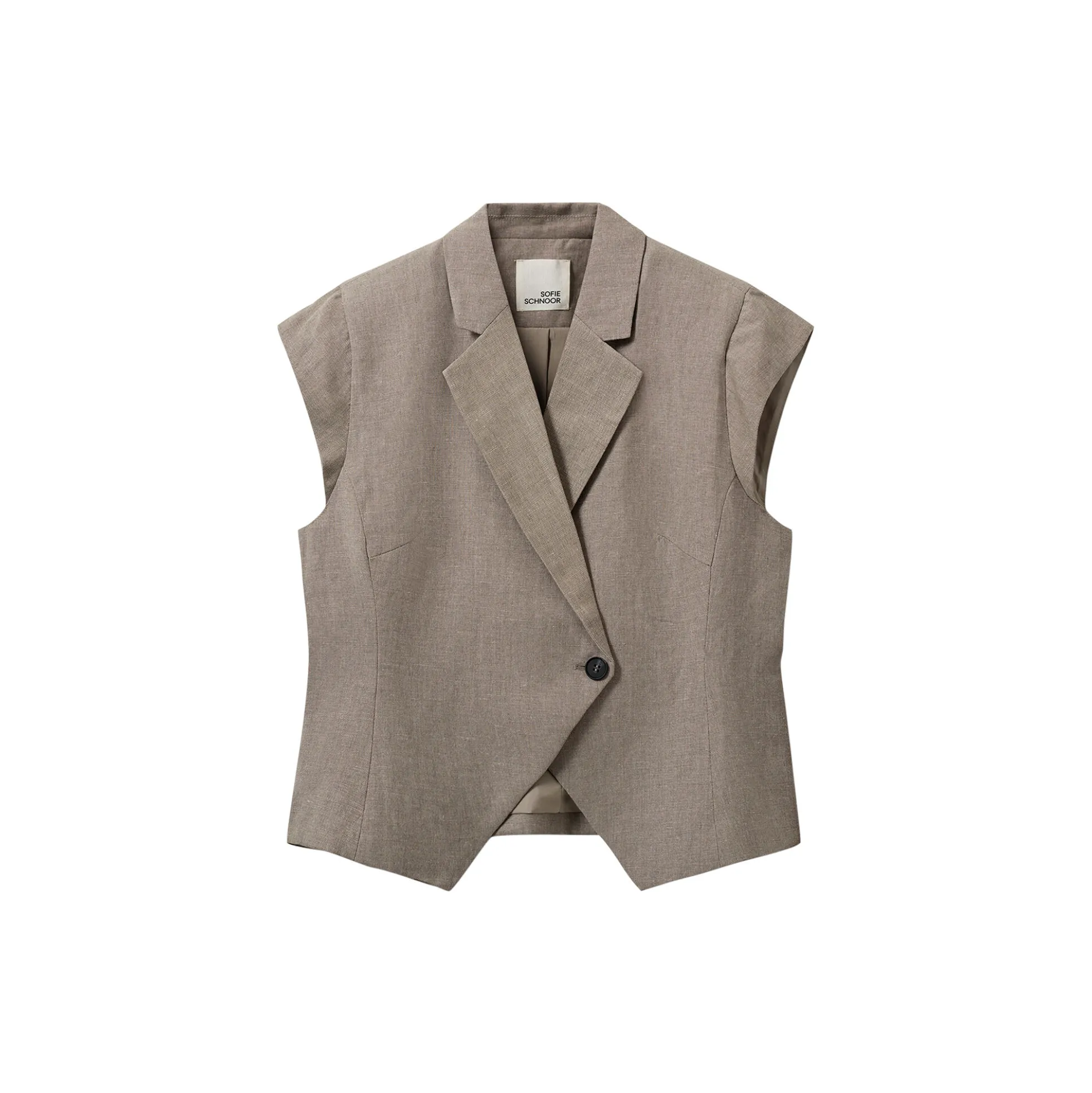 MAJSESW LINEN MIX CAP SLEEVE BLAZER, dark sand