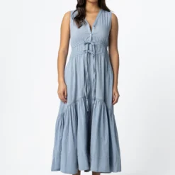 Maxi dress with bows, ash blue