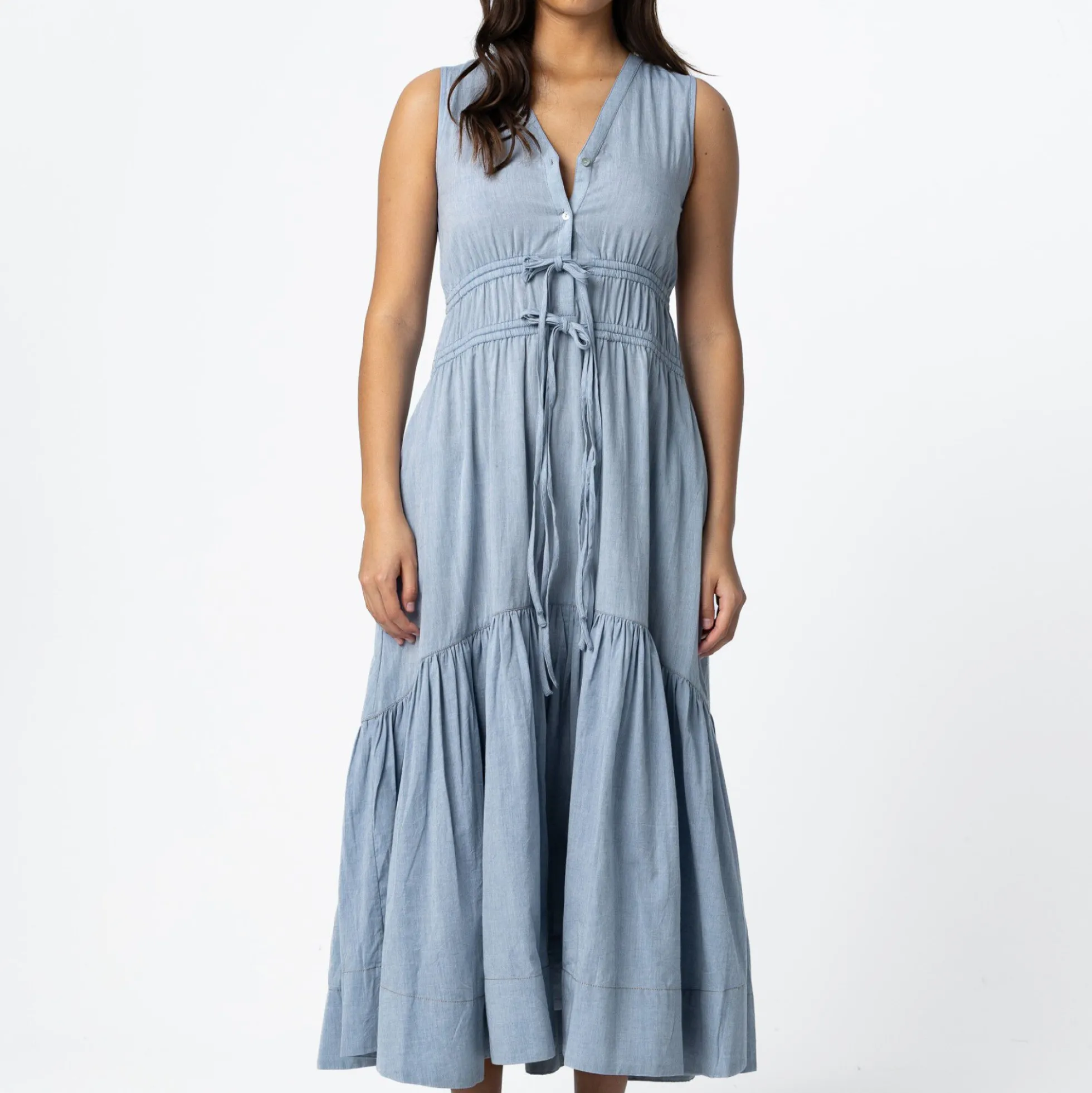 Maxi dress with bows, ash blue