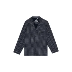Megeve Pyjamas, navy off white print/grey piping