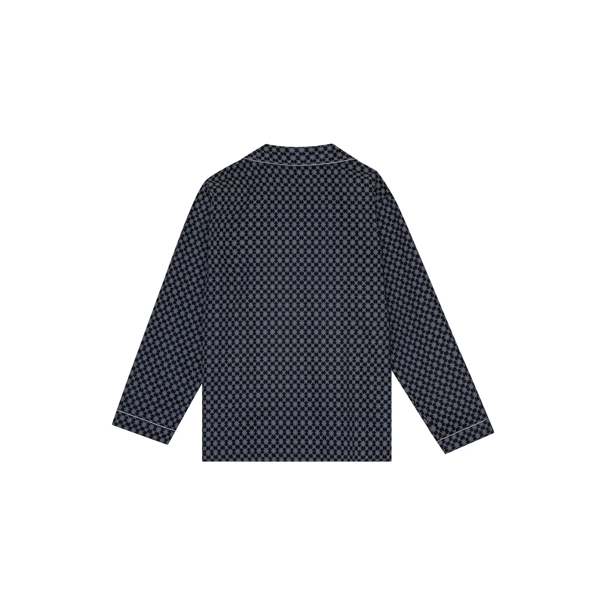 Megeve Pyjamas, navy off white print/grey piping