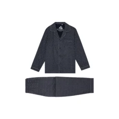 Megeve Pyjamas, navy off white print/grey piping