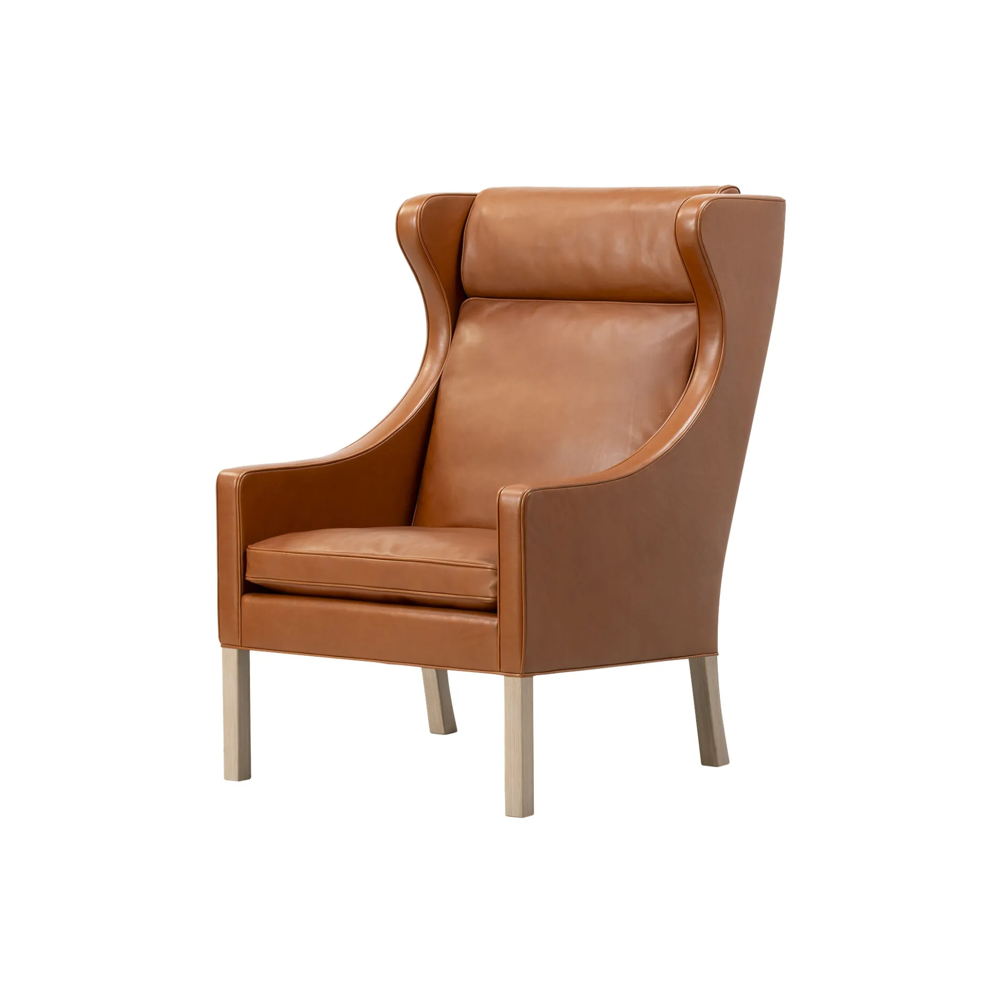 Mogensen 2204+2202 Øreklapstolen & Ottoman, russet brown/lysolieret eg