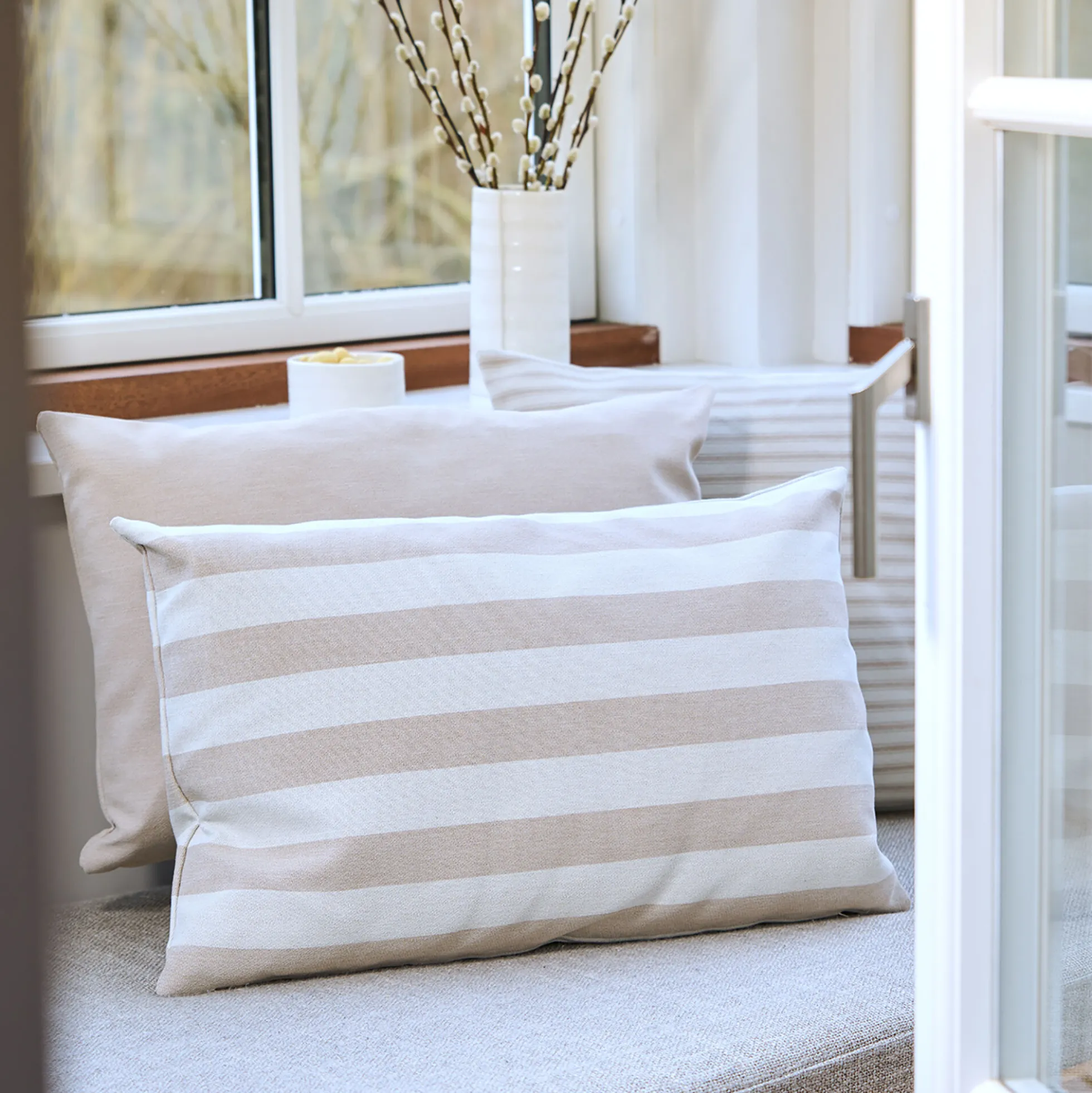 Outdoor Stripe pude, beige