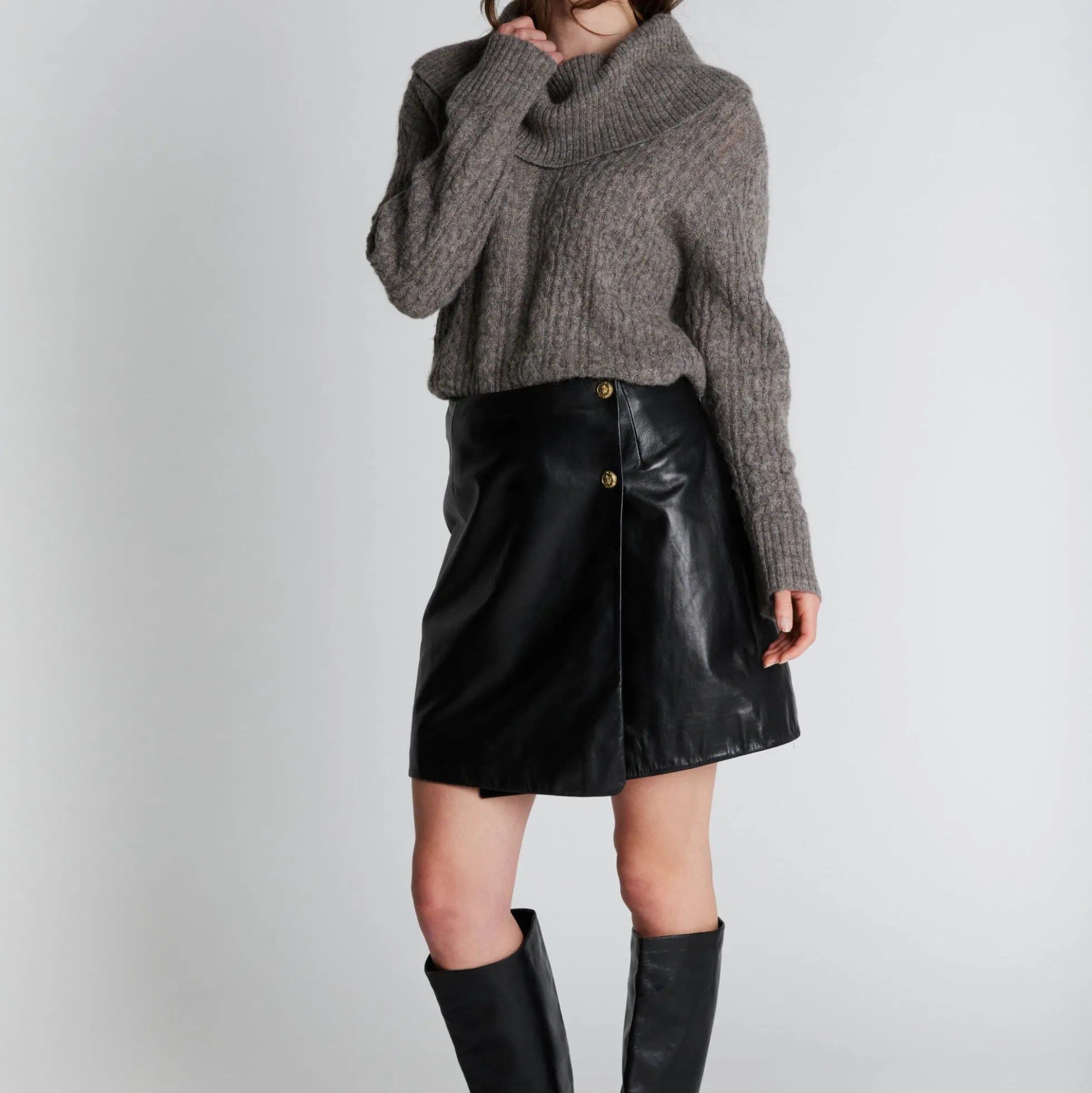 1034PBOKomi leather skirt, black
