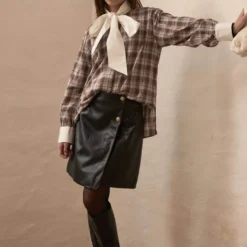 1034PBOKomi leather skirt, black