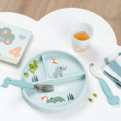 Playground stick&stay inddelt tallerken, blue