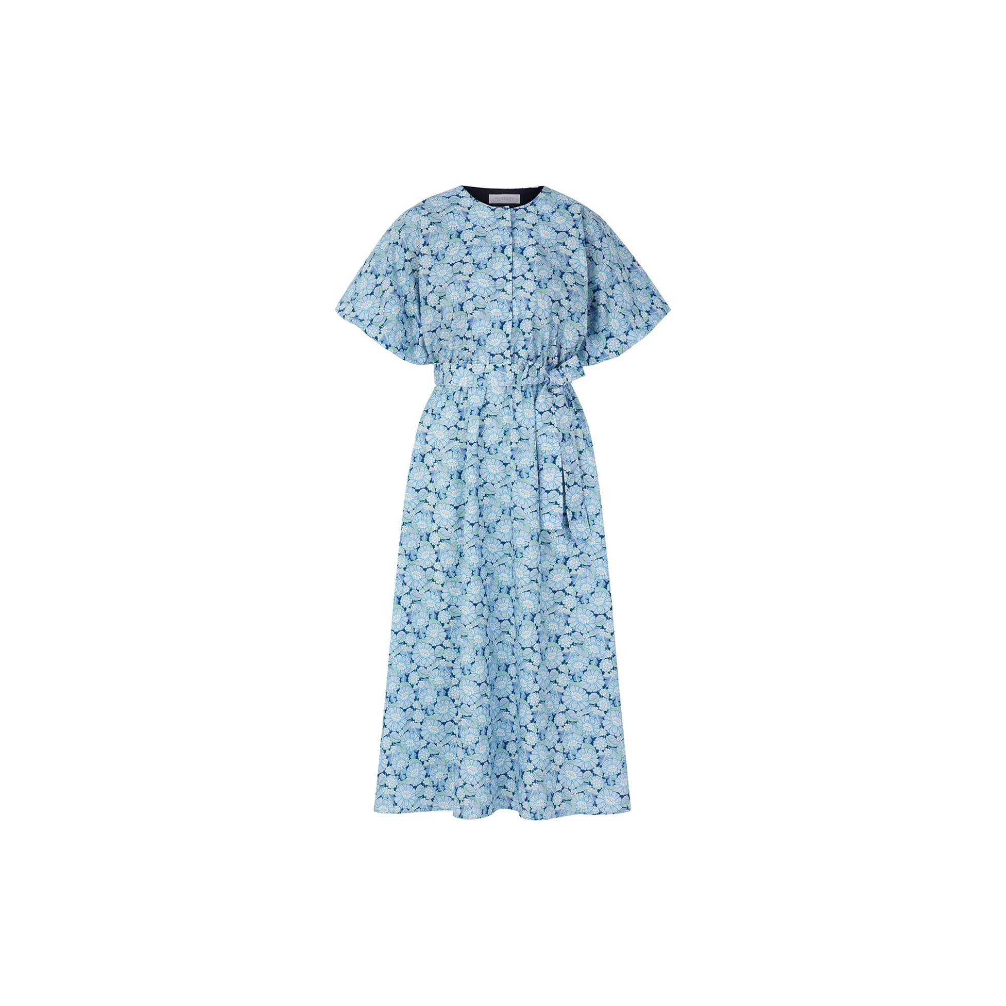 Printed Cotton Midi Dress, midnight blue