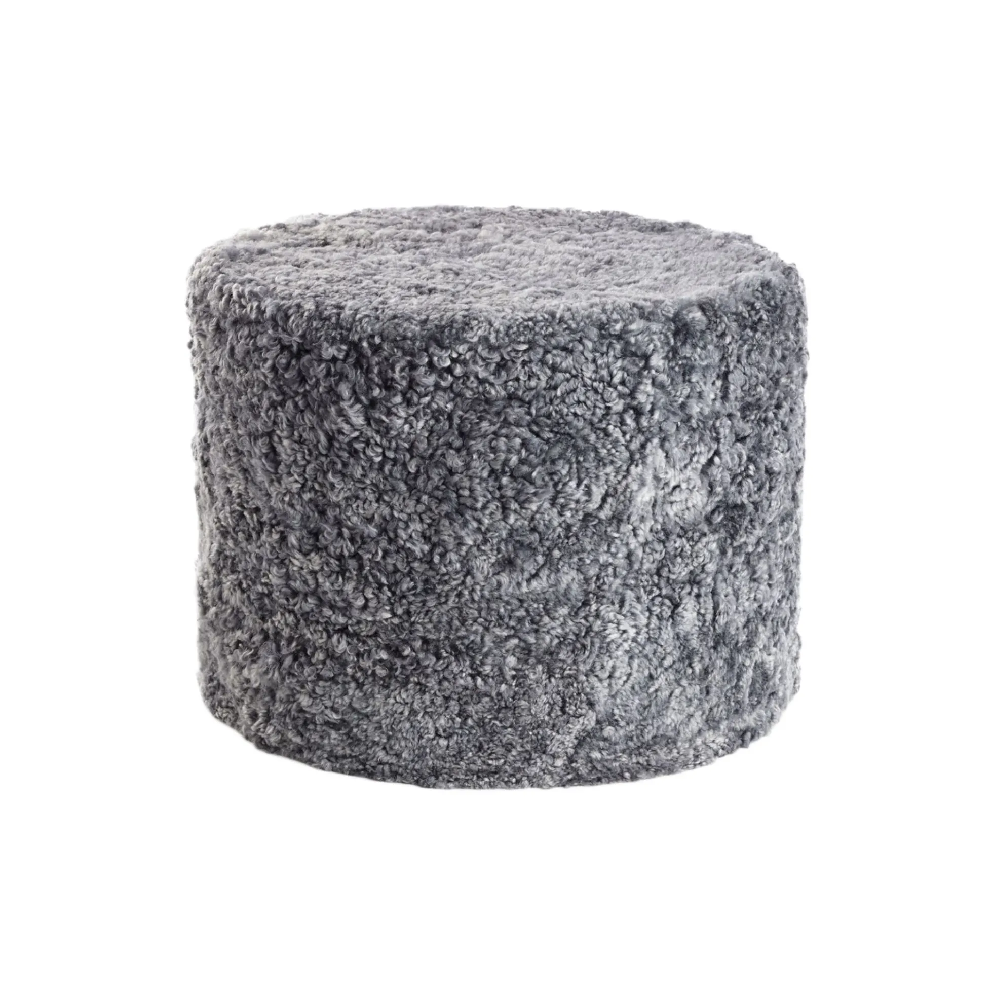Puf i Newzealandsk korthåret & krøllet lammeskind, light grey