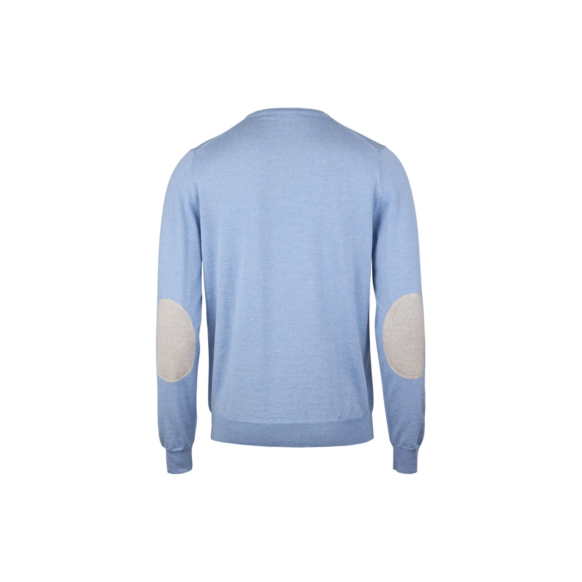 Pullover Knitted Crew Neck With Patch Merino Wool, light blue
