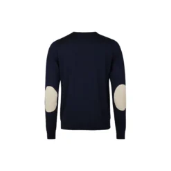 Pullover Knitted Crew Neck With Patch Merino Wool, navy