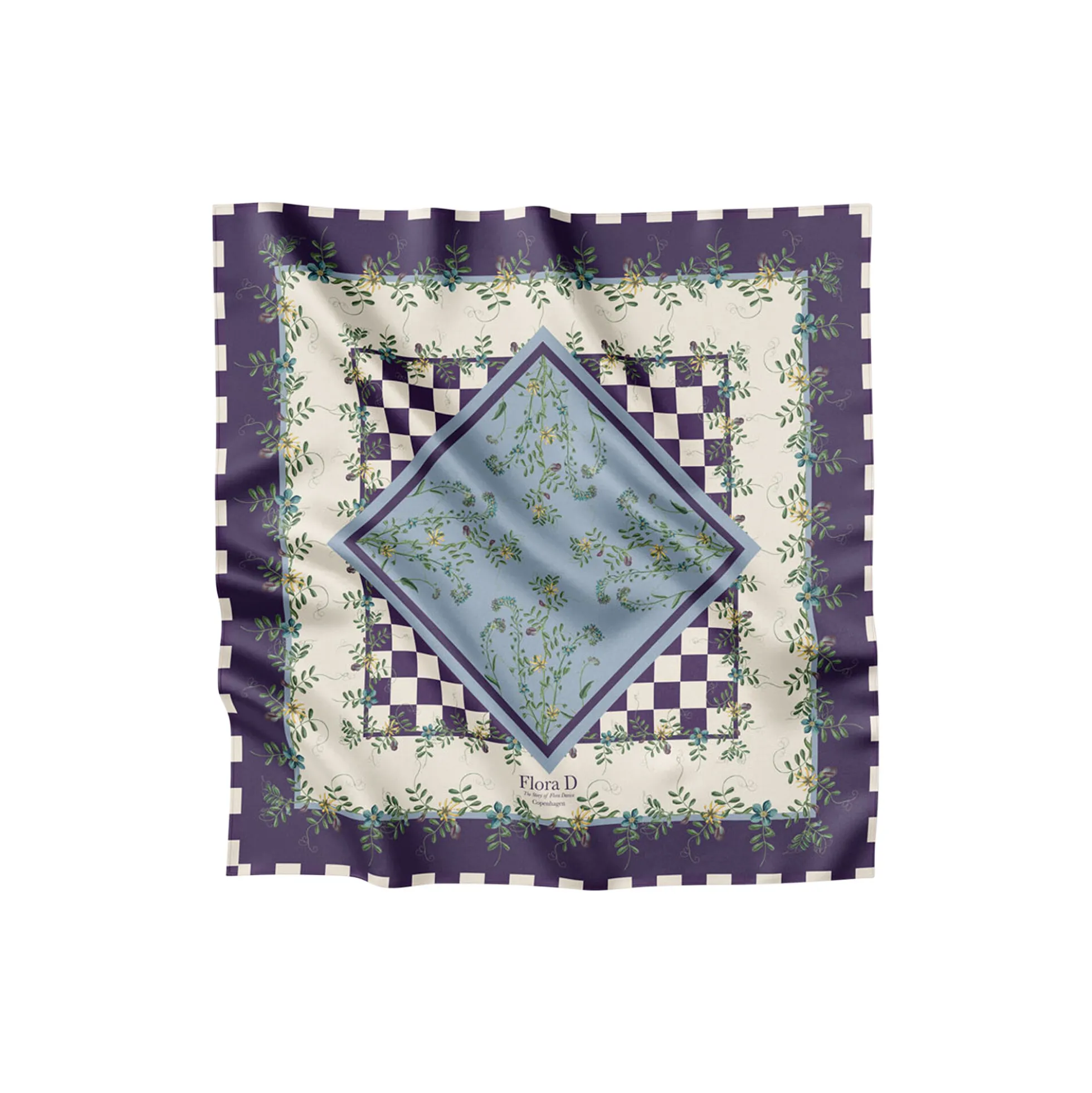 Purple Flower Dot Checker silketørklæde