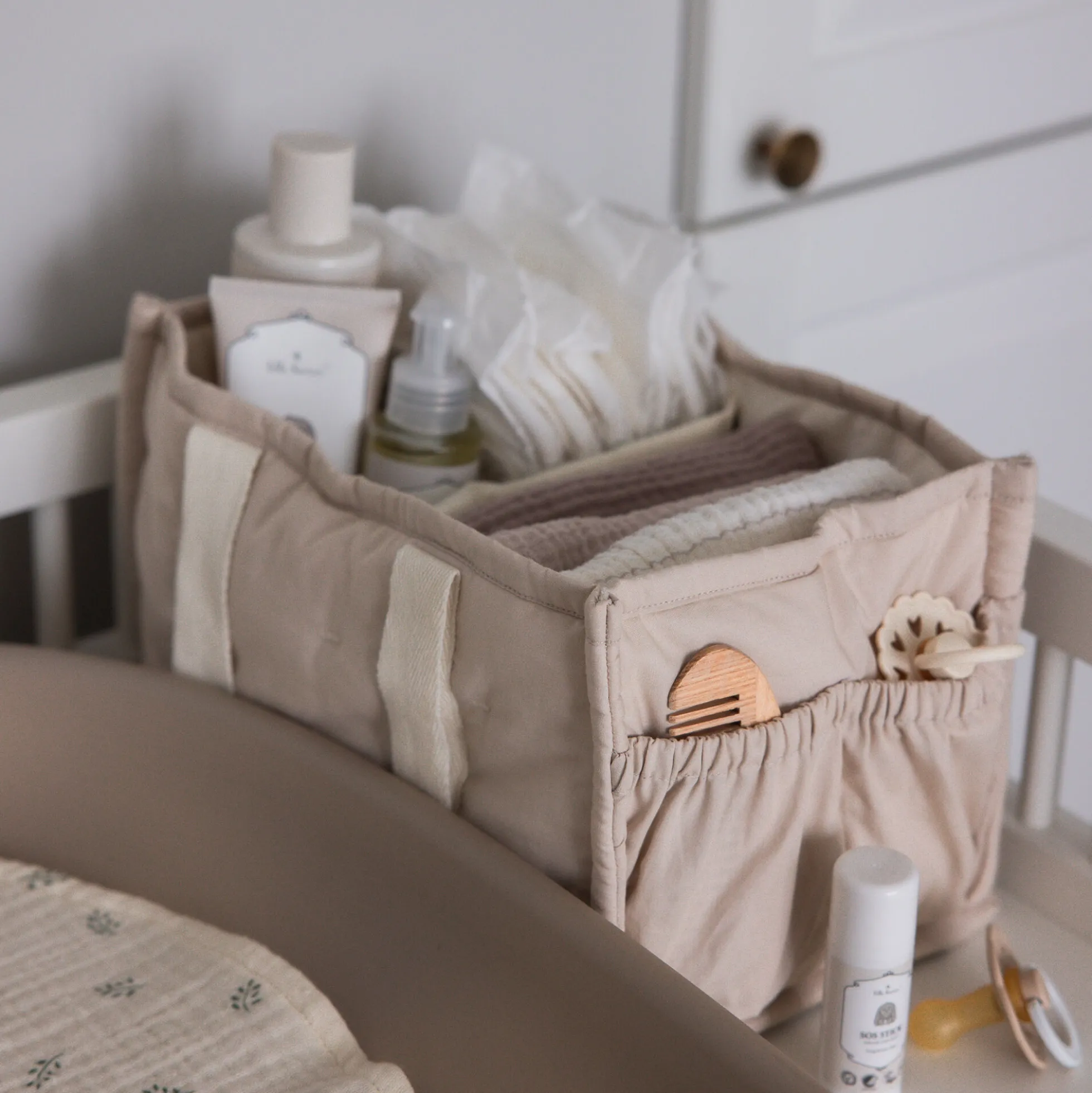 Pusleopbevaringskurv m/ hanke, morning beige
