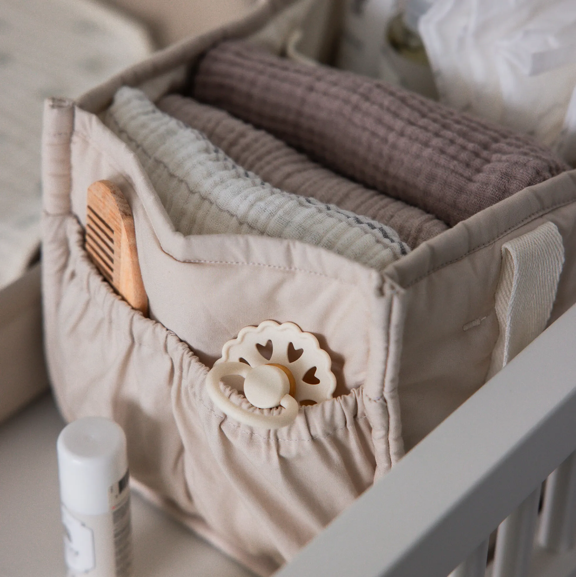 Pusleopbevaringskurv m/ hanke, morning beige