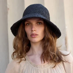 RAFFIA Hat stor skygge, black