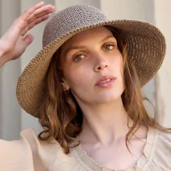 RAFFIA Hat stor skygge, taupe