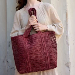 RAFFIA Tote Bag, bordeaux