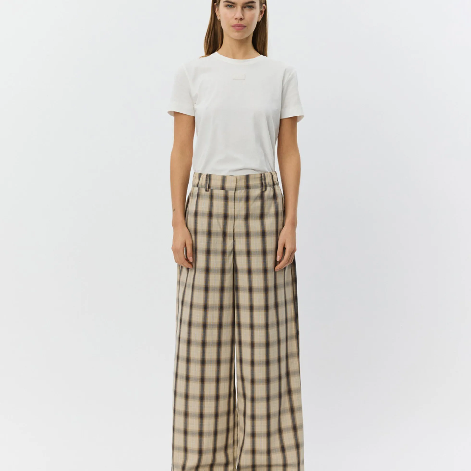 ReineSW Check Wide Leg Trousers, grey check