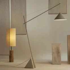 Reyna Reading Lamp with Travertine Base, light beige