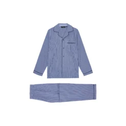 Salzburg Pyjamas, navy/light blue strips/navy piping
