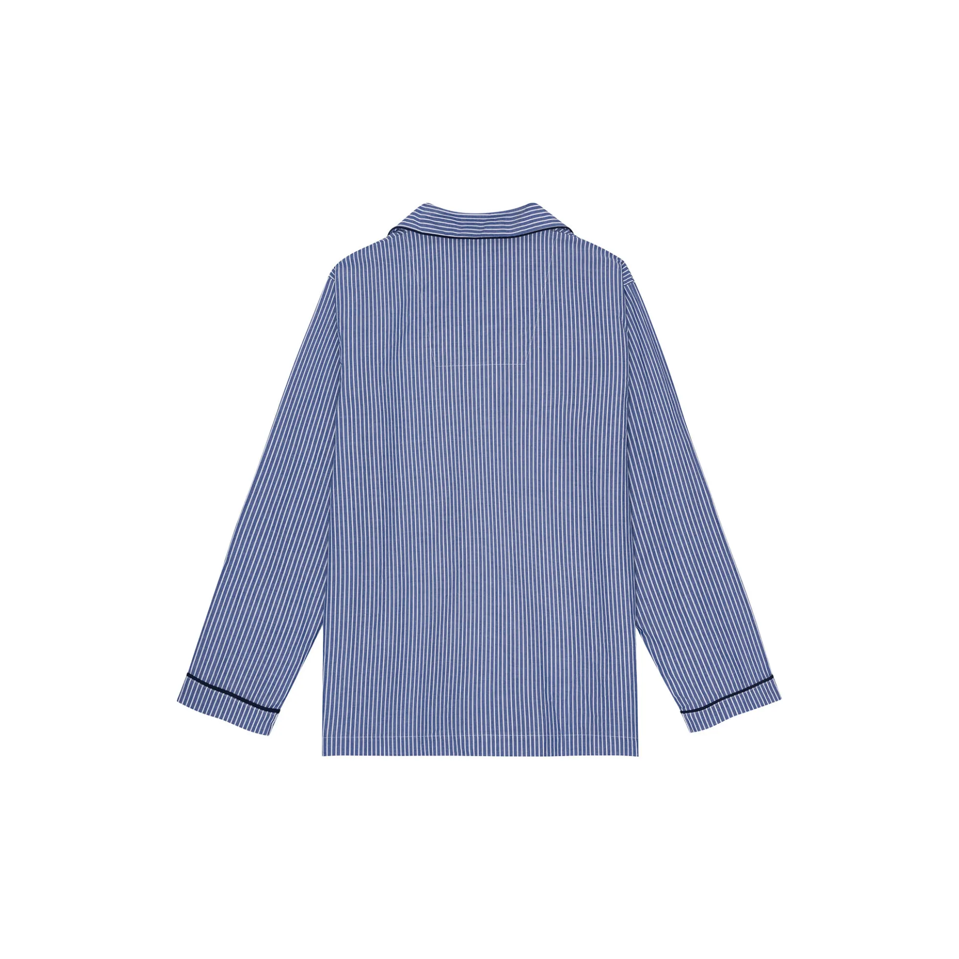 Salzburg Pyjamas, navy/light blue strips/navy piping