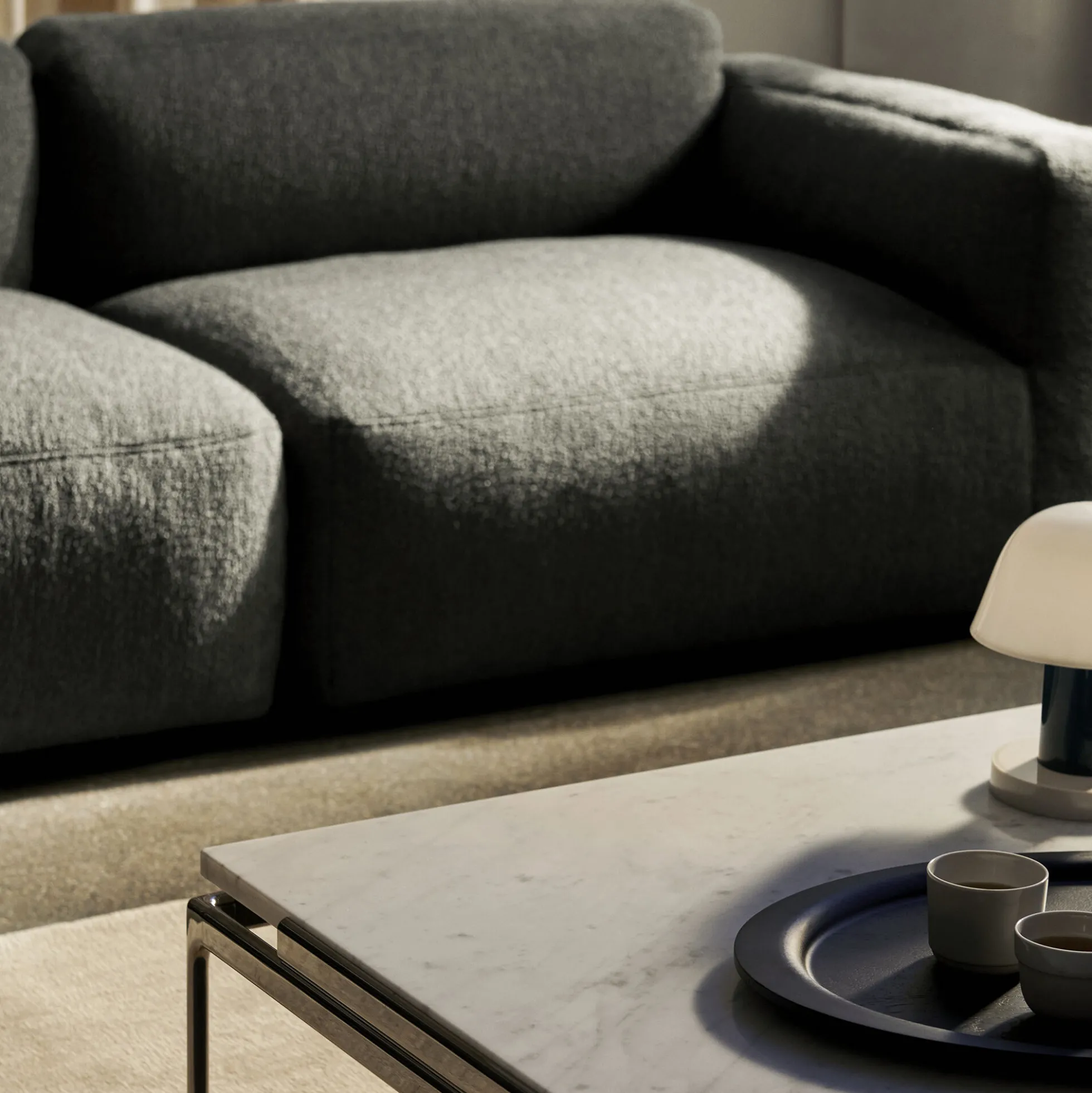 Sett LN13 Coffee Table, bianco carrara marble/dark chrome